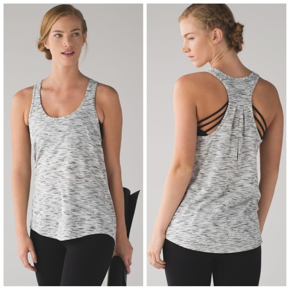 Lululemon Salute the Sun Singlet II Racerback Tank Tiger Space Dye Black White
